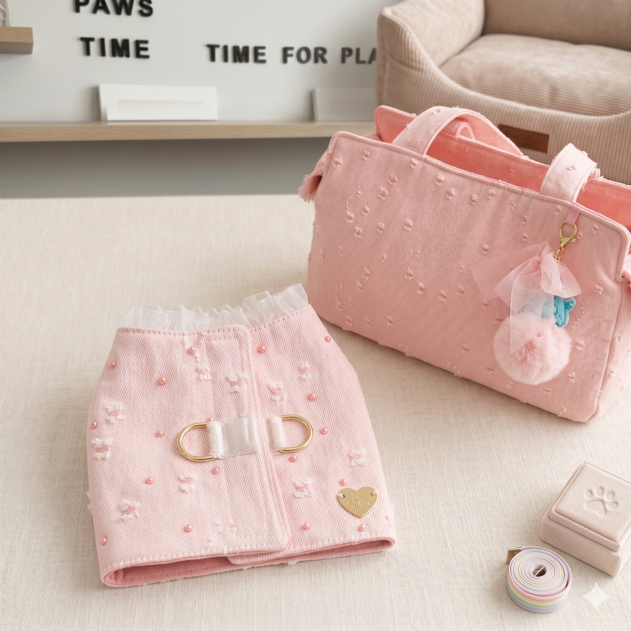Pack Promo Denim Pink: Borsa per cani Tote + Pettorina Gilet Rock Glitter Rosa